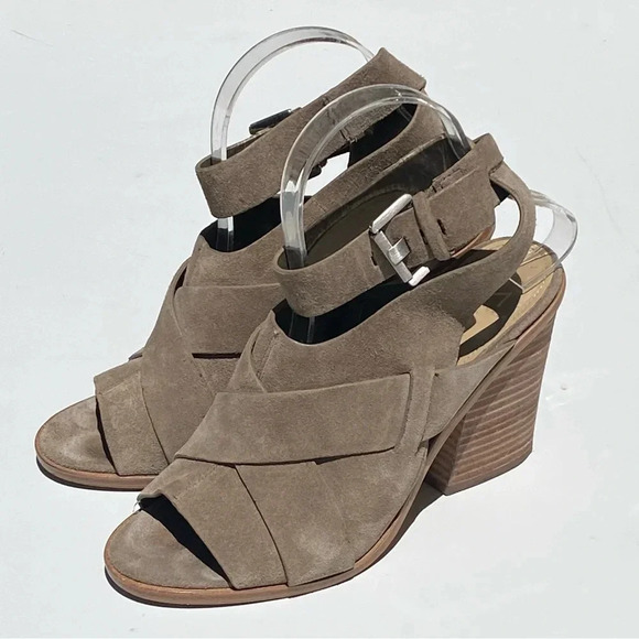 MARC FISHER Women’s Suede Valen peep toe sandals booties adjustable ankles 7.5 - Picture 2 of 8